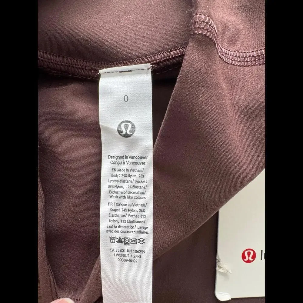 Lululemon Wunder Under Smoothcover High Rise 25” Espresso Size 0 NWT
